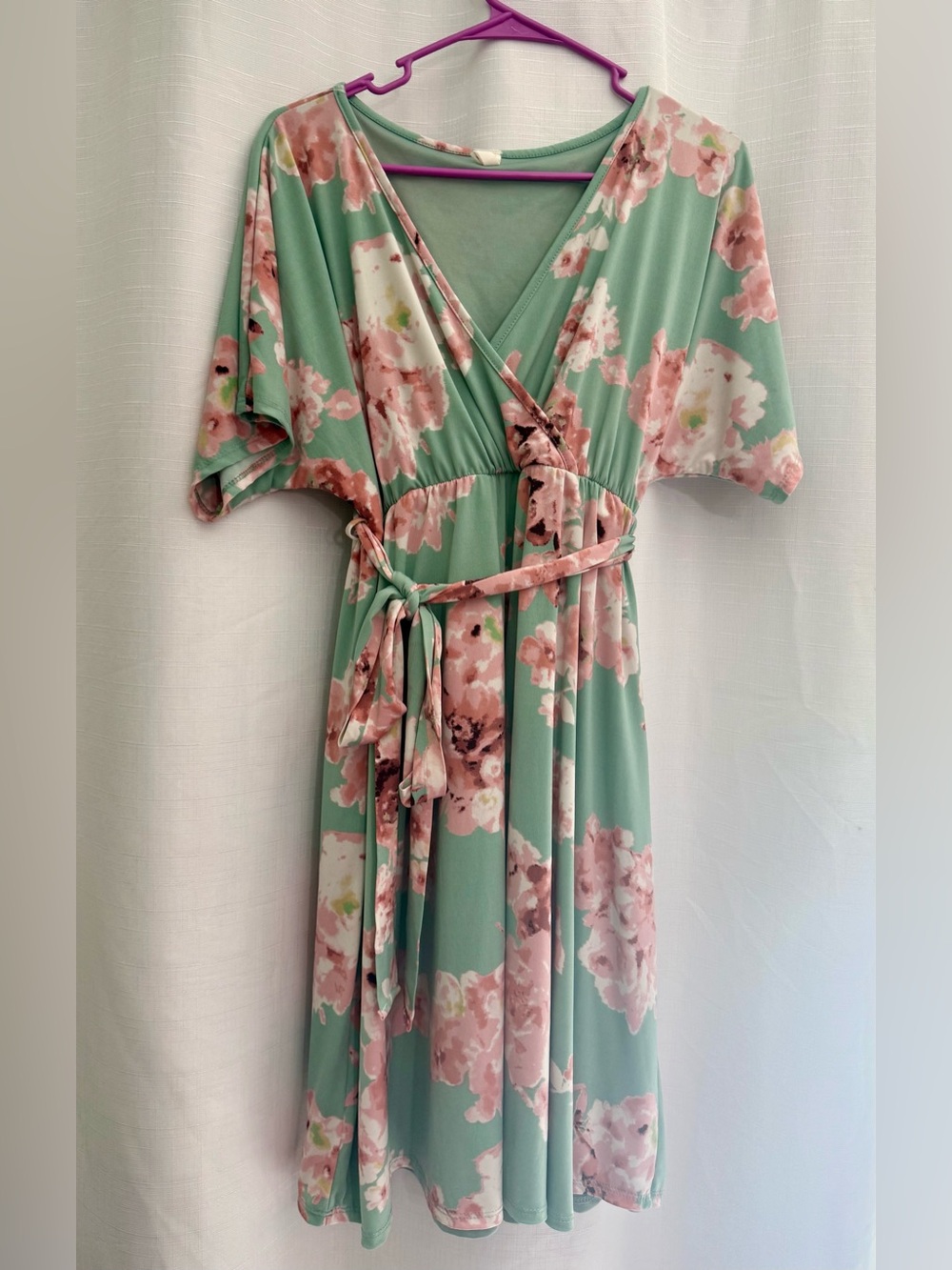 Pinkblush Mint Floral Wrap Dress with Pink Blooms